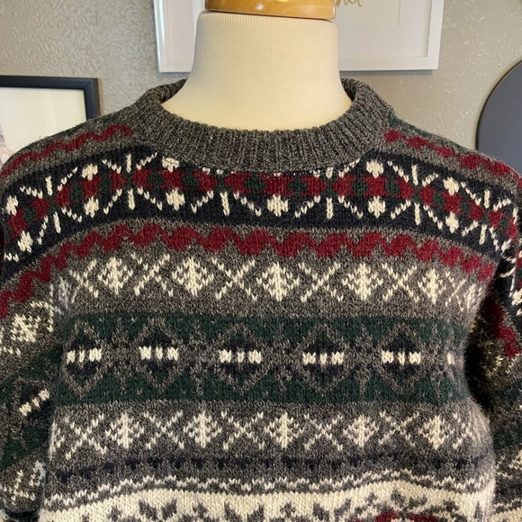 Woolrich Fair Isle Gray Wool Sweater XL - Picture 7 of 11